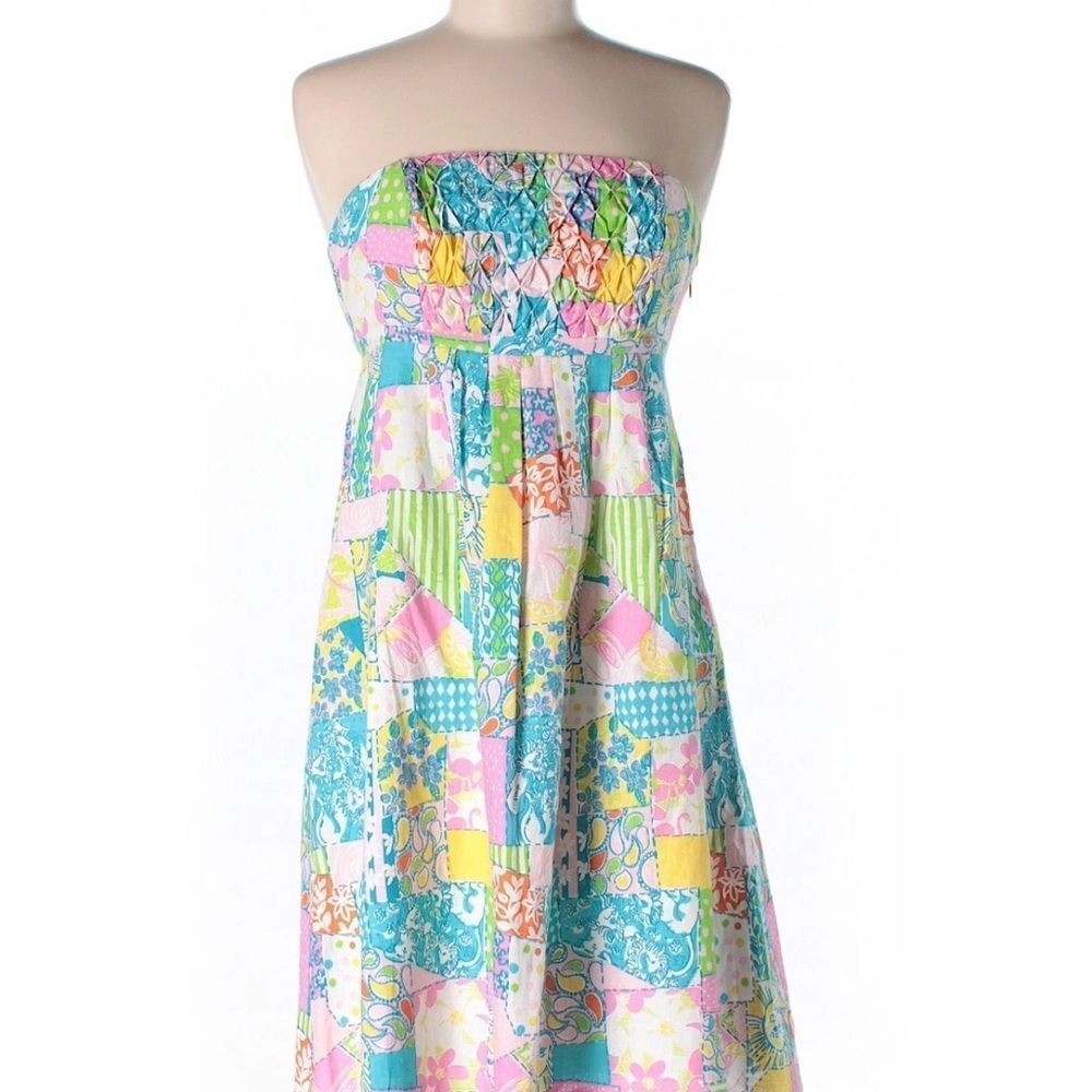 Lilly Pulitzer Gynneth Loco Patch Strapless Patchwork Dress Size 2 - Picture 1 of 9